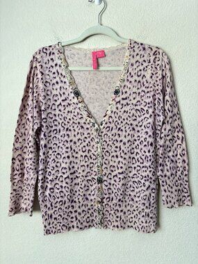 Charlotte Tarantola XL Leopard Boho Funky Unique Beaded Lightweight Cardigan